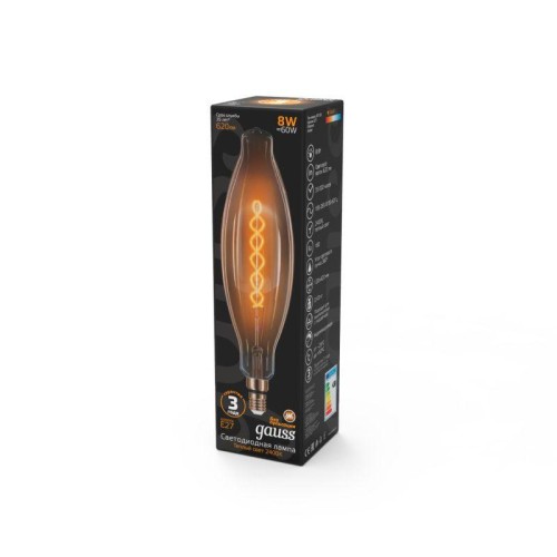Лампа светодиодная филаментная Black Filament 8Вт T120 цилиндр золотая 2400К тепл. бел. E27 620лм GA