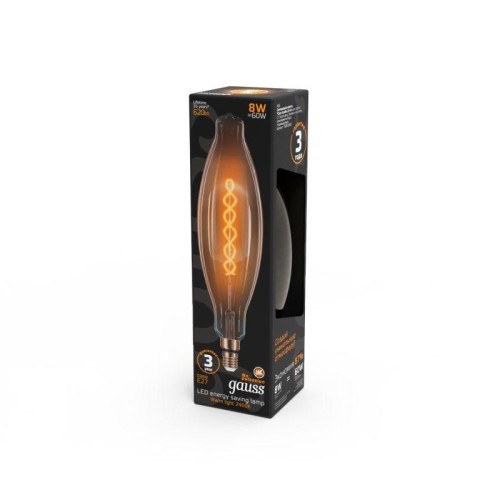 Лампа светодиодная филаментная Black Filament 8Вт T120 цилиндр золотая 2400К тепл. бел. E27 620лм GA