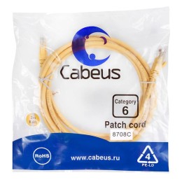 Патч-корд U/UTP кат.6 PC-UTP-RJ45-Cat.6-3m-YL 2xRJ45/8p8c неэкранир. PVC 3м желт. Cabeus 8708c