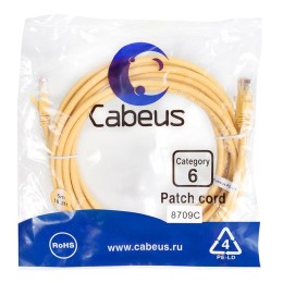 Патч-корд U/UTP кат.6 PC-UTP-RJ45-Cat.6-5m-YL 2xRJ45/8p8c неэкранир. PVC 5м желт. Cabeus 8709c