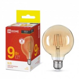 Лампа светодиодная LED-GL-95-deco gold 9Вт шар золотая 3000К тепл. бел. E27 1040лм 230В IN HOME 4690