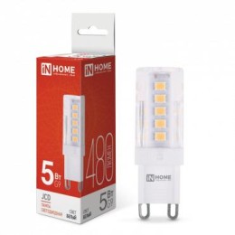 Лампа светодиодная LED-JCD 5Вт капсульная прозрачная 4000К нейтр. бел. G9 480лм 230В IN HOME 4690612