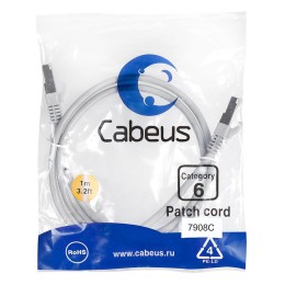 Патч-корд F/UTP кат.6 PC-FTP-RJ45-Cat.6-1m-LSZH 2xRJ45/8p8c экранир. LSZH 1м сер. Cabeus 7908c