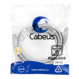Патч-корд F/UTP кат.6 PC-FTP-RJ45-Cat.6-3m-LSZH 2xRJ45/8p8c экранир. LSZH 3м сер. Cabeus 7911c