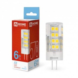 Лампа светодиодная LED-JCD 6Вт капсульная прозрачная 6500К холод. бел. G4 570лм 230В IN HOME 4690612