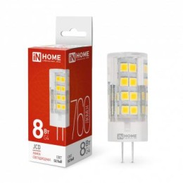 Лампа светодиодная LED-JCD 8Вт капсульная прозрачная 4000К нейтр. бел. G4 760лм 230В IN HOME 4690612
