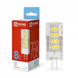 Лампа светодиодная LED-JCD 8Вт капсульная прозрачная 6500К холод. бел. G4 760лм 230В IN HOME 4690612