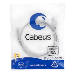 Патч-корд U/UTP кат.6A PC-UTP-RJ45-Cat.6a-1m-LSZH 2xRJ45/8p8c неэкранир. LSZH (10G) 1м сер. Cabeus 7