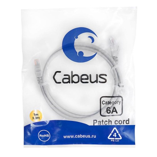 Патч-корд U/UTP кат.6A PC-UTP-RJ45-Cat.6a-1m-LSZH 2xRJ45/8p8c неэкранир. LSZH (10G) 1м сер. Cabeus 7