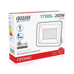 Прожектор светодиодный Elementary 200Вт 6500К IP65 17000лм ПРОМО G2 черн. GAUSS 613100200P