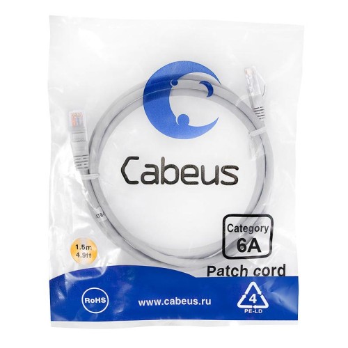 Патч-корд U/UTP кат.6A PC-UTP-RJ45-Cat.6a-1.5m-LSZH 2xRJ45/8p8c неэкранир. LSZH (10G) 1.5м сер. Cabe