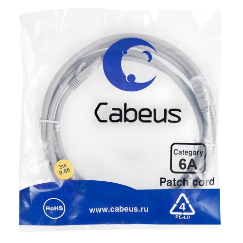 Патч-корд U/UTP кат.6A PC-UTP-RJ45-Cat.6a-3m-LSZH 2xRJ45/8p8c неэкранир. LSZH (10G) 3м сер. Cabeus 7