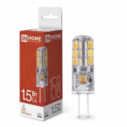 Лампа светодиодная LED-JC 1.5Вт капсульная прозрачная 4000К нейтр. бел. G4 150лм 12В IN HOME 4690612