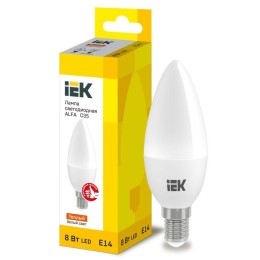 Лампа светодиодная Alfa 8Вт C35 свеча 3000К E14 230В (6шт) IEK LLA-C35-8-230-30-E14-6