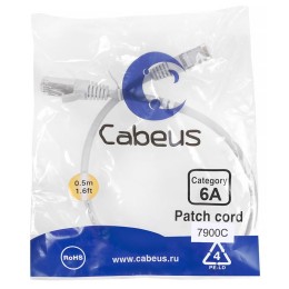 Патч-корд S/FTP кат.6A PC-SSTP-RJ45-Cat.6a-0.5m-LSZH 2xRJ45/8p8c экранир. LSZH (10G) 0.5м сер. Cabeu