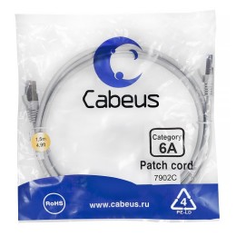 Патч-корд S/FTP кат.6A PC-SSTP-RJ45-Cat.6a-1.5m-LSZH 2xRJ45/8p8c экранир. LSZH (10G) 1.5м сер. Cabeu