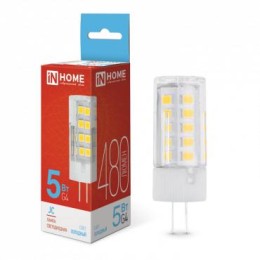 Лампа светодиодная LED-JC 5Вт капсульная прозрачная 6500К холод. бел. G4 480лм 12В IN HOME 469061203