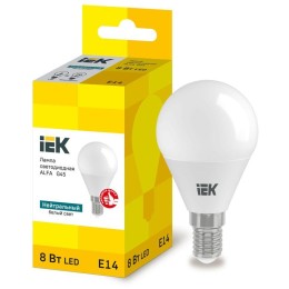 Лампа светодиодная Alfa 8Вт G45 шар 4000К E14 230В (6шт) IEK LLA-G45-8-230-40-E14-6