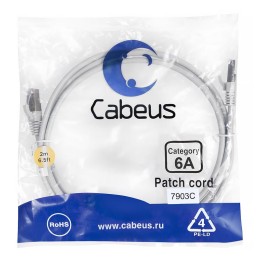 Патч-корд S/FTP кат.6A PC-SSTP-RJ45-Cat.6a-2m-LSZH 2xRJ45/8p8c экранир. LSZH (10G) 2м сер. Cabeus 79