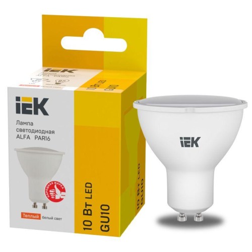 Лампа светодиодная Alfa 10Вт PAR16 софит 3000К GU10 230В (6шт) IEK LLA-PAR16-10-230-3-GU10-6
