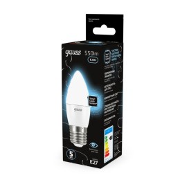 Лампа светодиодная Black 6.5Вт свеча 4100К нейтр. бел. E27 550лм GAUSS 103102207