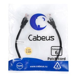 Патч-корд U/UTP кат.6 PC-UTP-RJ45-Cat.6-0.3m-BK 2xRJ45/8p8c неэкранир. PVC 0.3м черн. Cabeus 8661c