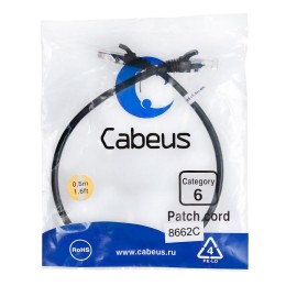 Патч-корд U/UTP кат.6 PC-UTP-RJ45-Cat.6-0.5m-BK 2xRJ45/8p8c неэкранир. PVC 0.5м черн. Cabeus 8662c