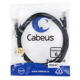 Патч-корд U/UTP кат.6 PC-UTP-RJ45-Cat.6-1.5m-BK 2xRJ45/8p8c неэкранир. PVC 1.5м черн. Cabeus 8664c