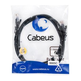 Патч-корд U/UTP кат.6 PC-UTP-RJ45-Cat.6-2m-BK 2xRJ45/8p8c неэкранир. PVC 2м черн. Cabeus 8665c