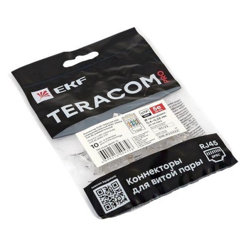 Коннектор RJ45 (8P8C) кат.5E неэкранир. 30мкд универс. (уп.10шт) TERACOM PRO EKF TRP-PLUG-5EUTP-10