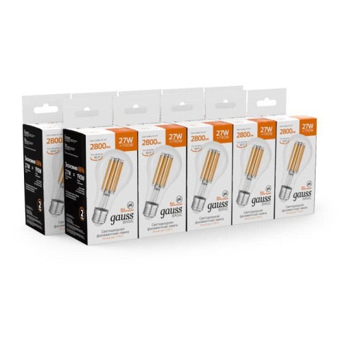 Лампа светодиодная филаментная Basic Filament А70 27Вт 2700К Е27 2800лм GAUSS 40712172