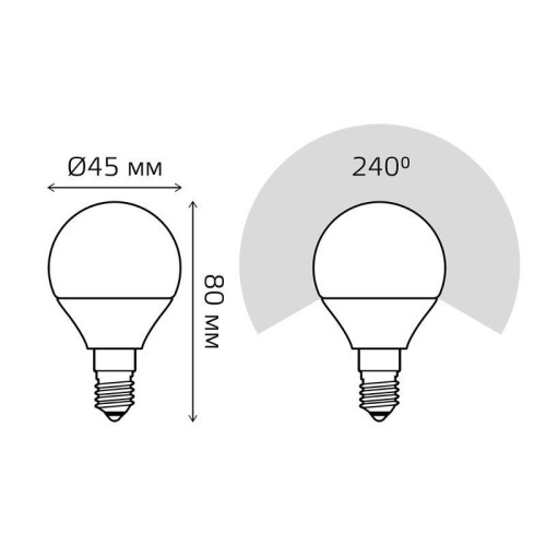 Лампа светодиодная Black 6.5Вт P45 шар 3000К тепл. бел. E14 520лм GAUSS 105101107
