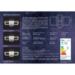 Люстра светодиодная SPOLETO 100Вт 590х390х120мм 34кв.м потолочная ДУ 3 режима диммир. бел. Ritter 52