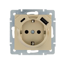 Розетка с заземл. TC+USB разъем VESNA зол. LEZARD 742-3688-181TC