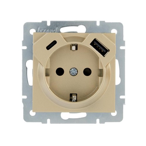 Розетка с заземл. TC+USB разъем VESNA зол. LEZARD 742-3688-181TC