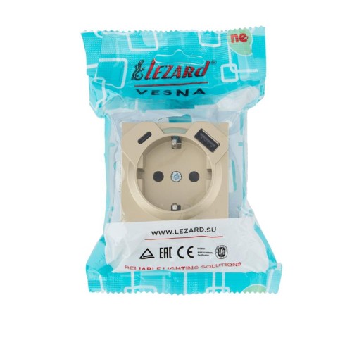 Розетка с заземл. TC+USB разъем VESNA зол. LEZARD 742-3688-181TC