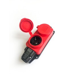 Колодка удлинителя 2-м 16А IP44 с заземл. каучук красн. КОСМОС KKsm-2g-Z-IP(R)16A