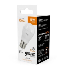 Лампа светодиодная Basic 13Вт P45 шар 3000К тепл. бел. E27 1200лм GAUSS 10502132