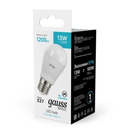 Лампа светодиодная Basic 13Вт P45 шар 4000К нейтр. бел. E27 1200лм GAUSS 10502232