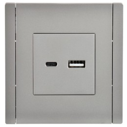 Розетка USB A+C 3.1А FORTE&PIANO FP550 сталь IEK FP-U22-D31-K46