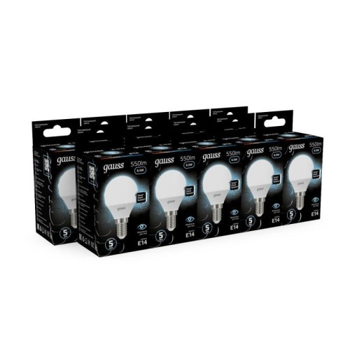 Лампа светодиодная Black 6.5Вт P45 шар 4100К нейтр. бел. E14 550лм GAUSS 105101207