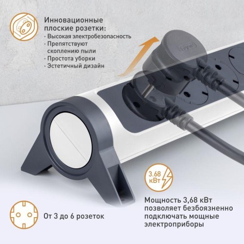 Удлинитель 3х1.5м 16А IP20 Комфорт 3х2P+E 2хUSB A+C 3А с поворотн. осн. защита от импульсных перенап