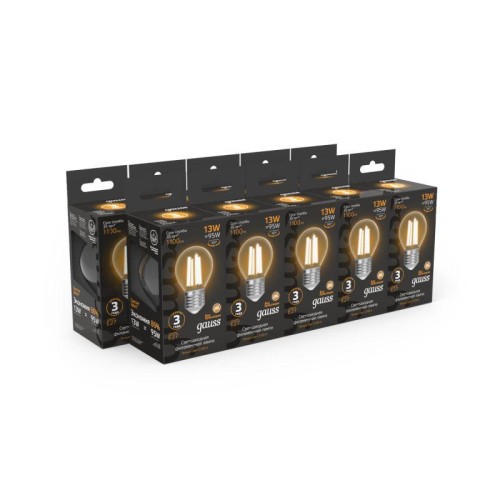 Лампа светодиодная филаментная Black Filament 13Вт P45 шар 2700К тепл. бел. E27 1100лм GAUSS 1058021