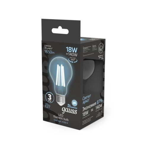 Лампа светодиодная филаментная Black Filament 18Вт A60 грушевидная 4100К нейтр. бел. E27 1650лм GAUS