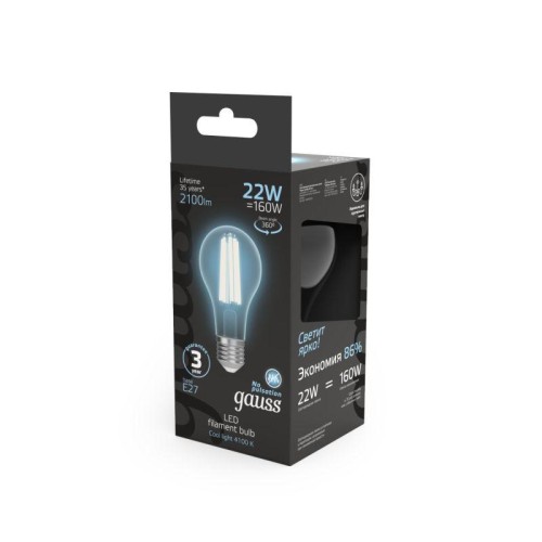 Лампа светодиодная филаментная Black Filament 22Вт A70 грушевидная 4100К нейтр. бел. E27 2100лм GAUS