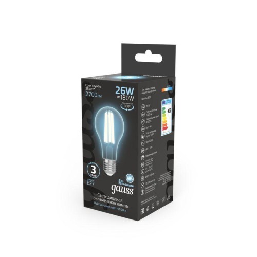 Лампа светодиодная филаментная Black Filament 26Вт A70 грушевидная 4100К нейтр. бел. E27 2700лм GAUS