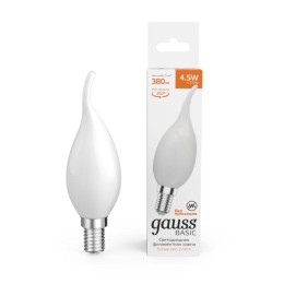 Лампа светодиодная филаментная Basic Filament 4.5Вт Свеча на ветру 2700К Е14 380лм milky GAUSS 10451