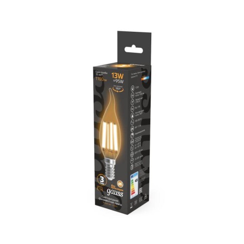 Лампа светодиодная филаментная Black Filament 13Вт свеча на ветру 2700К тепл. бел. E14 1100лм GAUSS