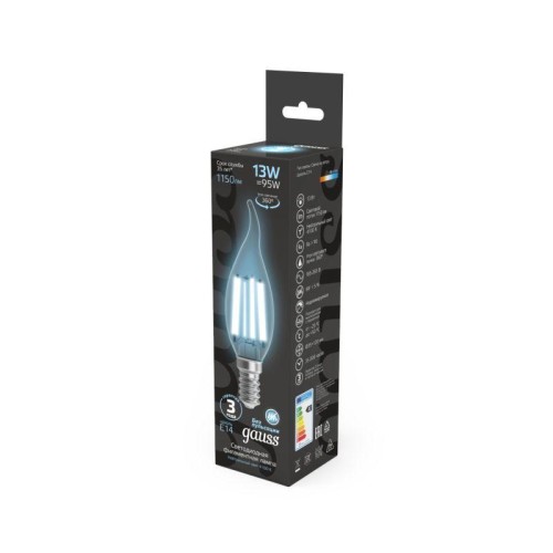 Лампа светодиодная филаментная Black Filament 13Вт свеча на ветру 4100К нейтр. бел. E14 1150лм GAUSS