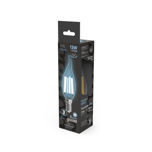 Лампа светодиодная филаментная Black Filament 13Вт свеча на ветру 4100К нейтр. бел. E14 1150лм GAUSS